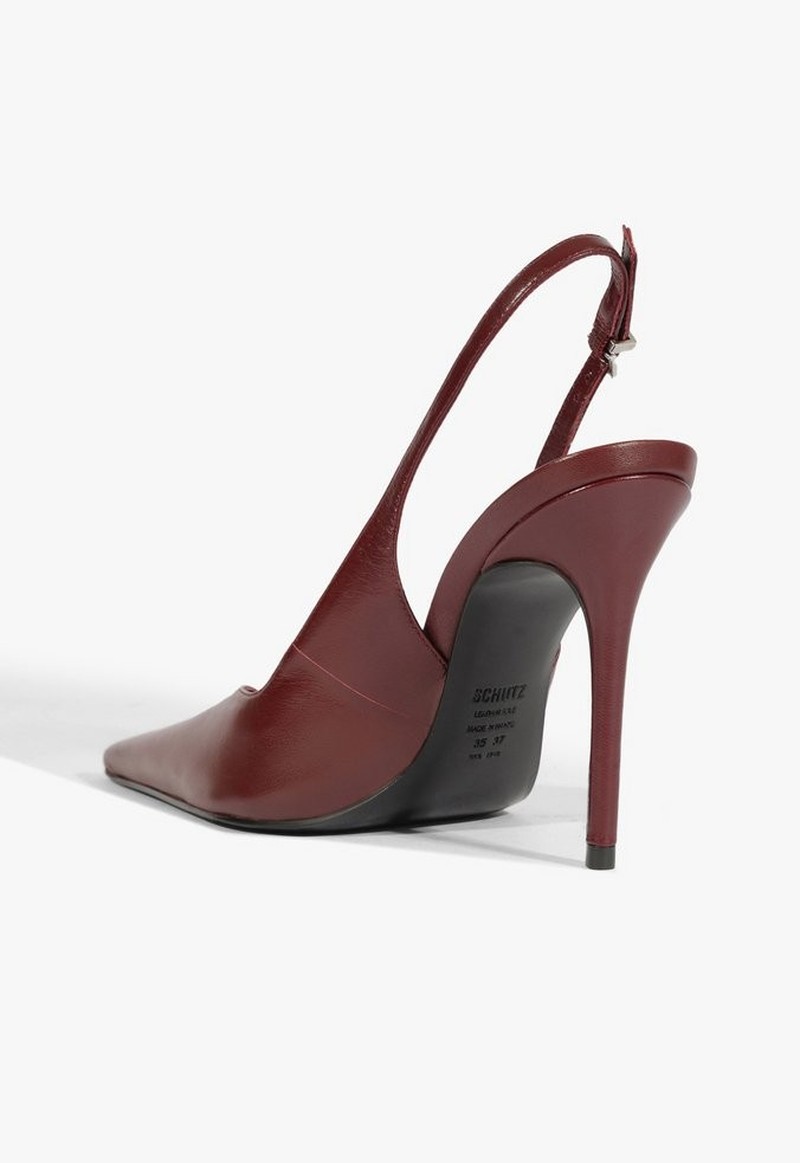 SCARPIN SCHUTZ SLINGBACK COURO SALTO ALTO FINO VINHO