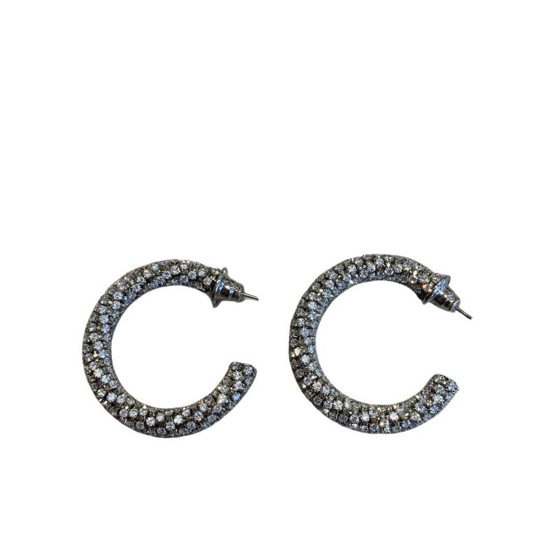 MEIA ARGOLA LS CRAVEJADO DE STRASS PRATA