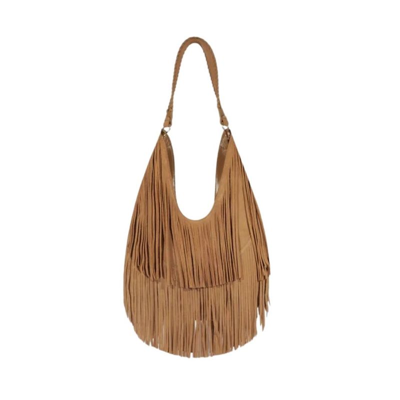 BOLSA SCHUTZ HOBO SUEDE FRANJAS CARAMELO