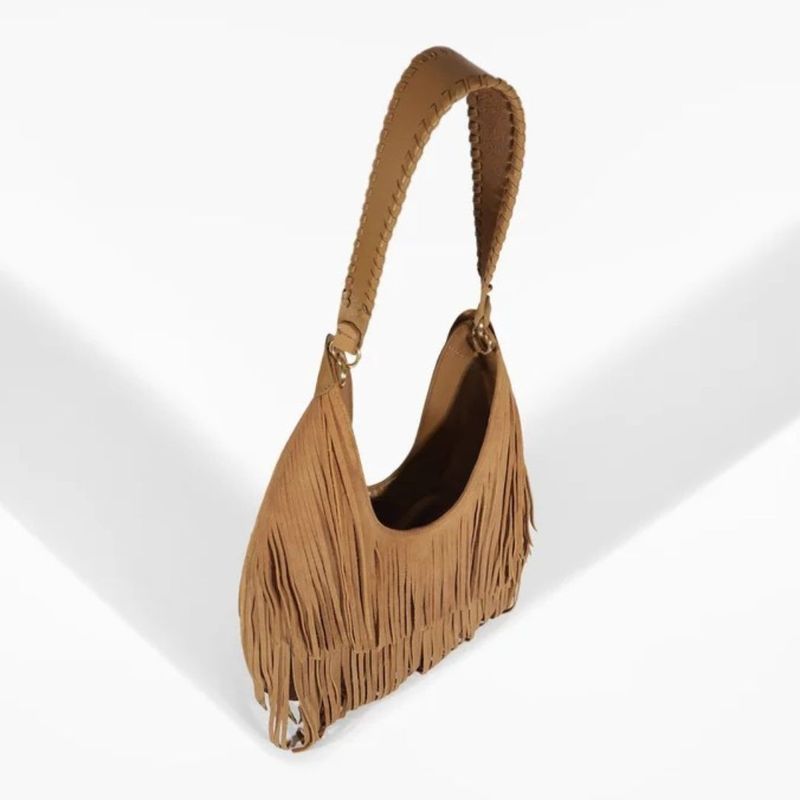 BOLSA SCHUTZ HOBO SUEDE FRANJAS CARAMELO