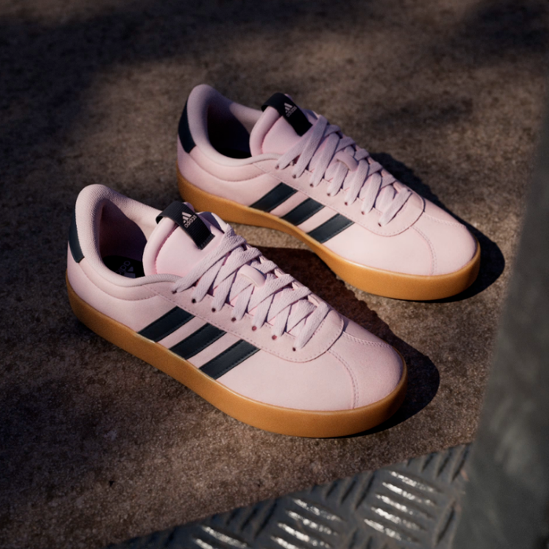 TÊNIS ADIDAS VL COURT ROSA CLARO LISTRAS MARINHO