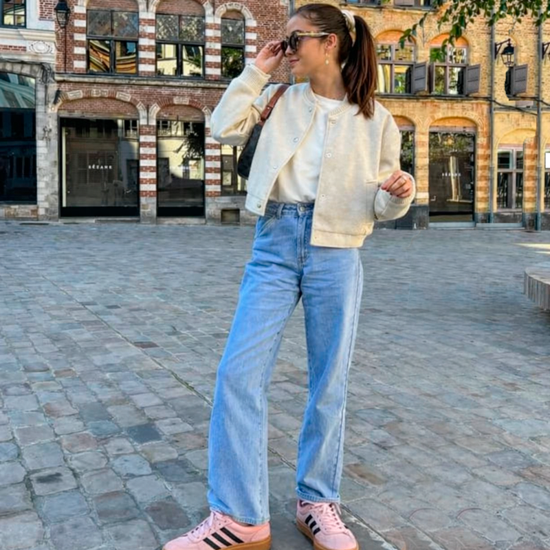 TÊNIS ADIDAS VL COURT ROSA CLARO LISTRAS MARINHO