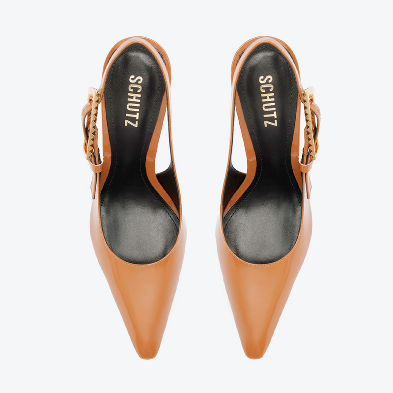 SCARPIN SCHUTZ SLINGBACK CLARA COURO TOFFEE