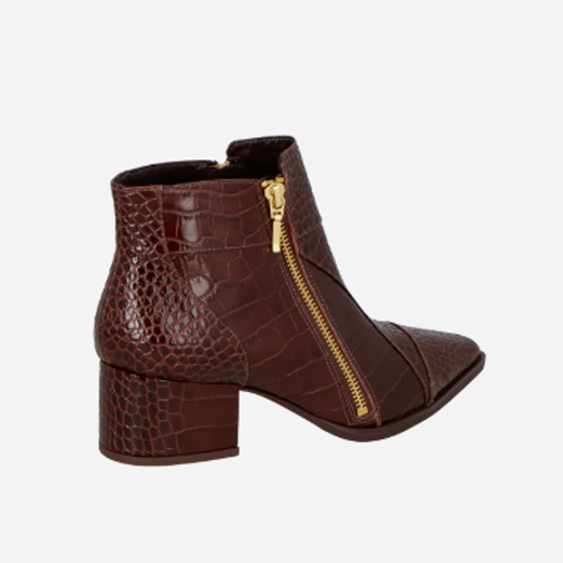 BOTA LUIZA BARCELOS CANO CURTO COURO CROCO MARROM