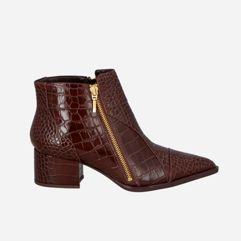 BOTA LUIZA BARCELOS CANO CURTO COURO CROCO MARROM