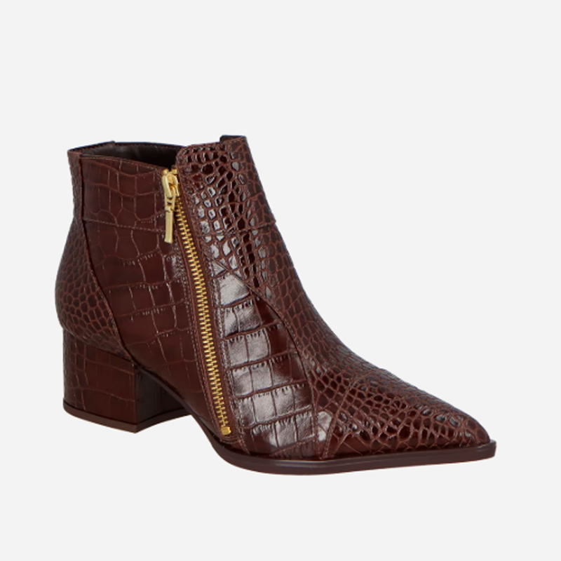 BOTA LUIZA BARCELOS CANO CURTO COURO CROCO MARROM