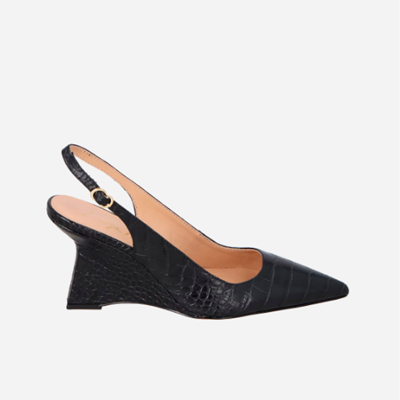 SCARPIN LUIZA BARCELOS SLINGBACK CROCO PRETO