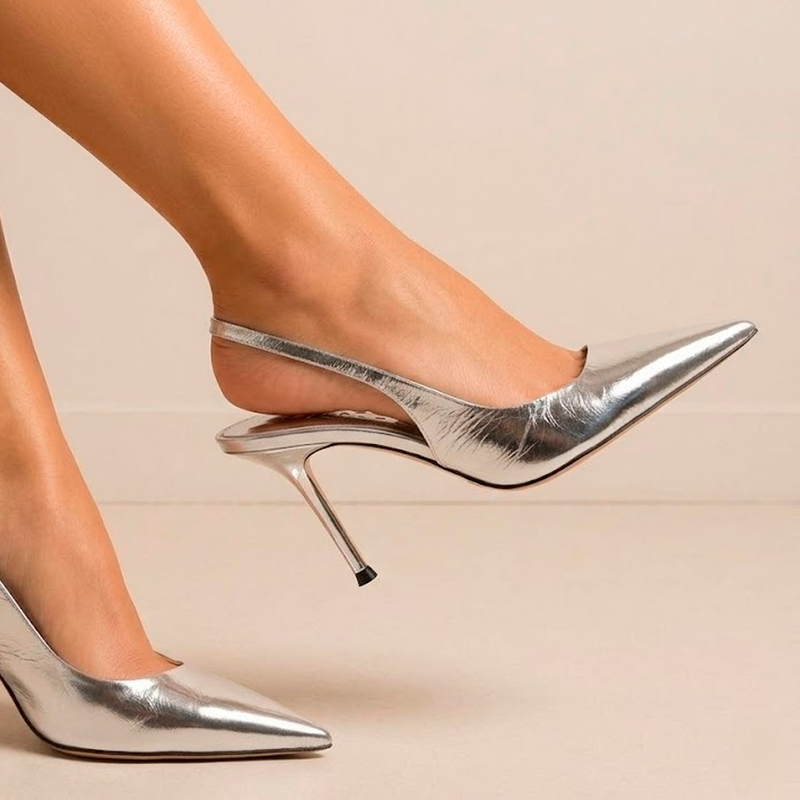 SCARPIN VICENZA SLINGBACK METALIZADO PRATA