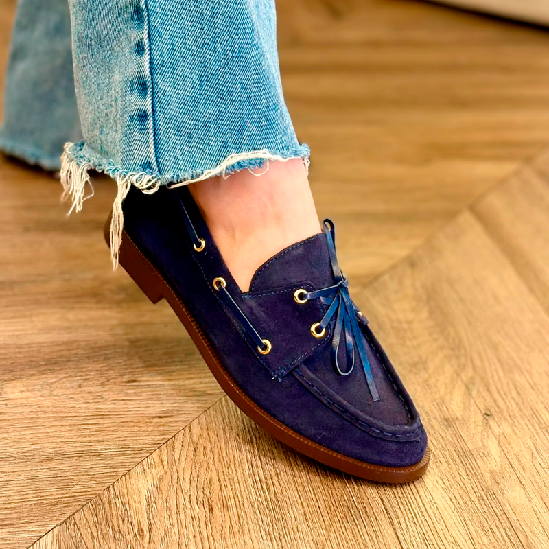 MOCASSIM LUIZA BARCELOS LOAFER EM CAMURÇA NAVAL