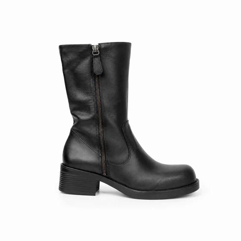 BOTA LUIZA BARCELOS COURO ZIPER CANO MEDIO PRETO