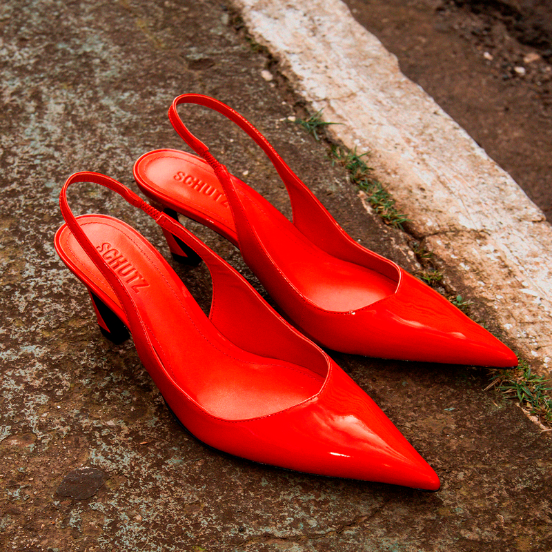 Slingback Schutz Lexi Mid Verniz Vermelho