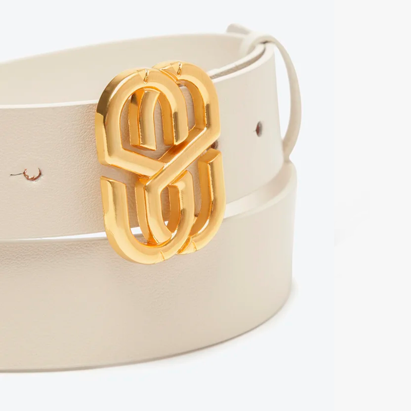Cinto Emblem Couro Liso Off White
