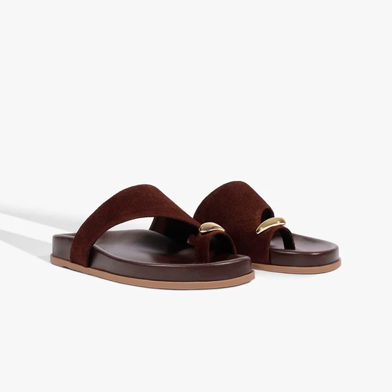 Papete Schutz Flatform Tira no Dedo Couro Marrom