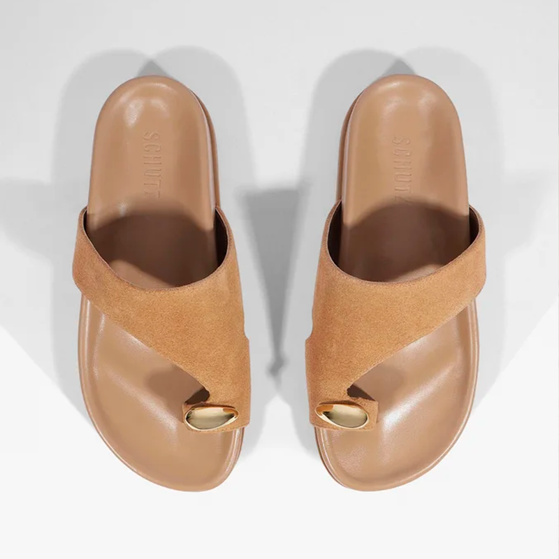 Papete Schutz Flatform Tira Dedo Couro Bege