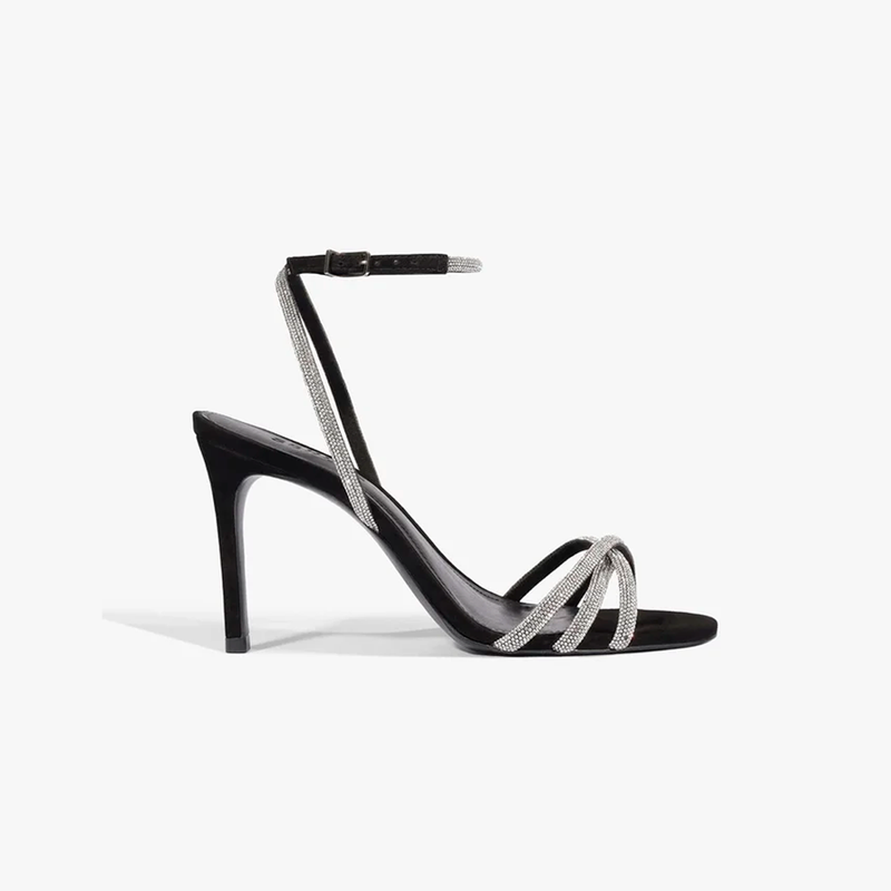 Sandália Schutz Salto Alto Preto Fino Cristal