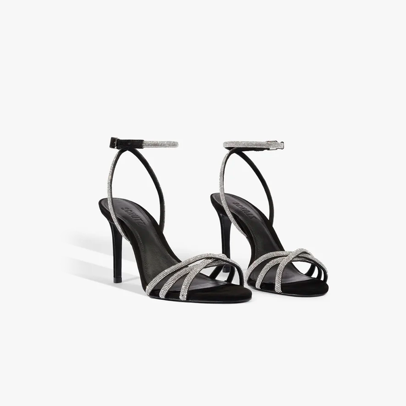 Sandália Schutz Salto Alto Preto Fino Cristal