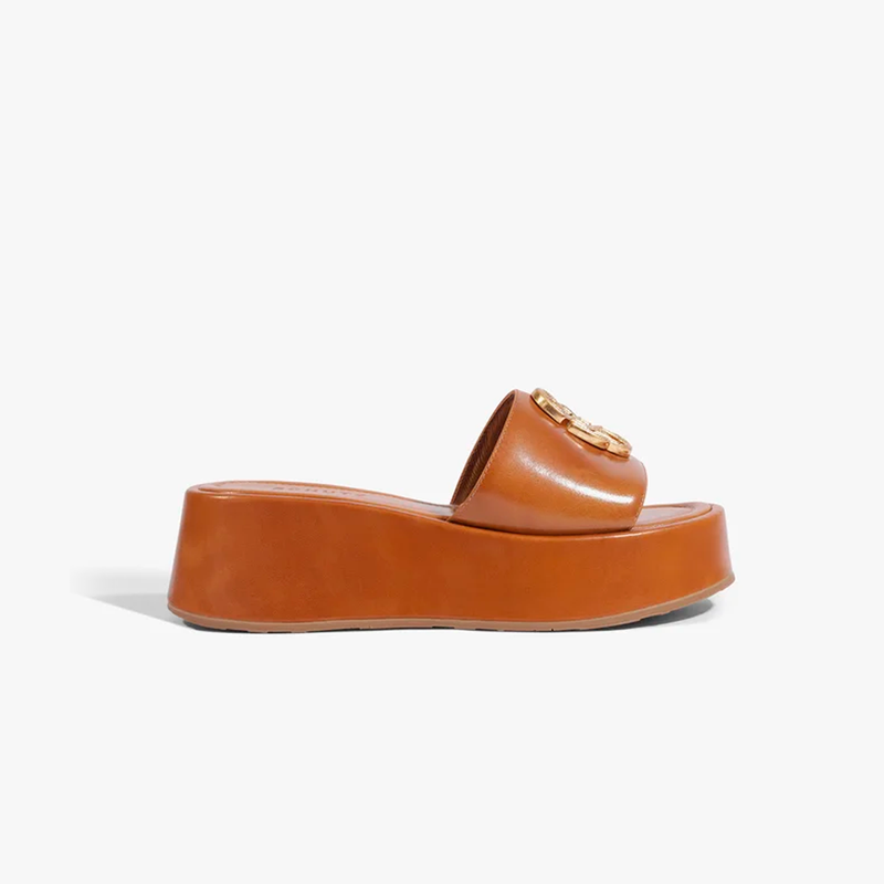 Sandália Schutz Flatform Logo Caramelo