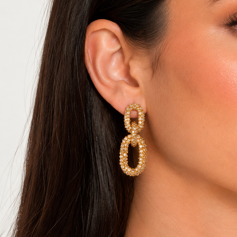 Brinco Leticia Sarabia Elos Cristal Dourado
