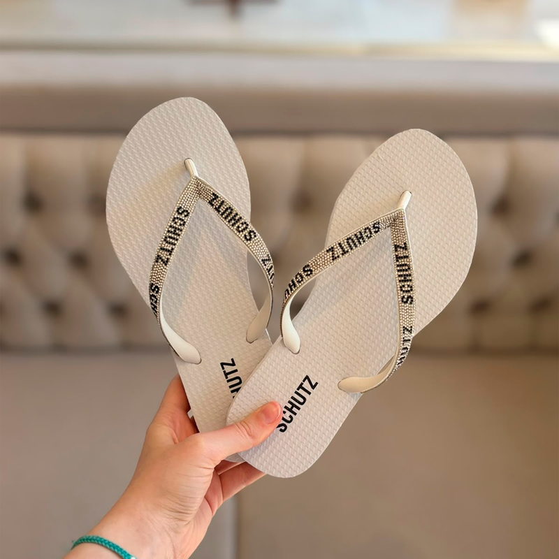 Chinelo Schutz Strass Branco