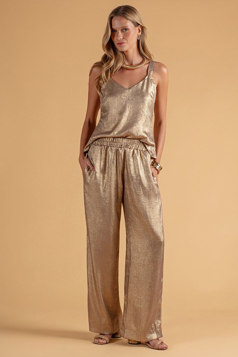 CALÇA PANTALONA LAMÊ DOURADO