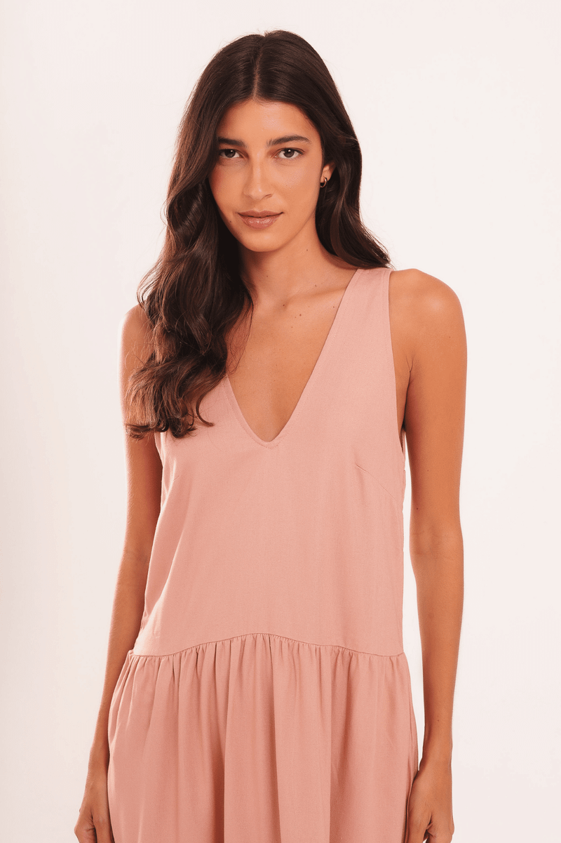 VESTIDO LONGO BABADOS LINHO