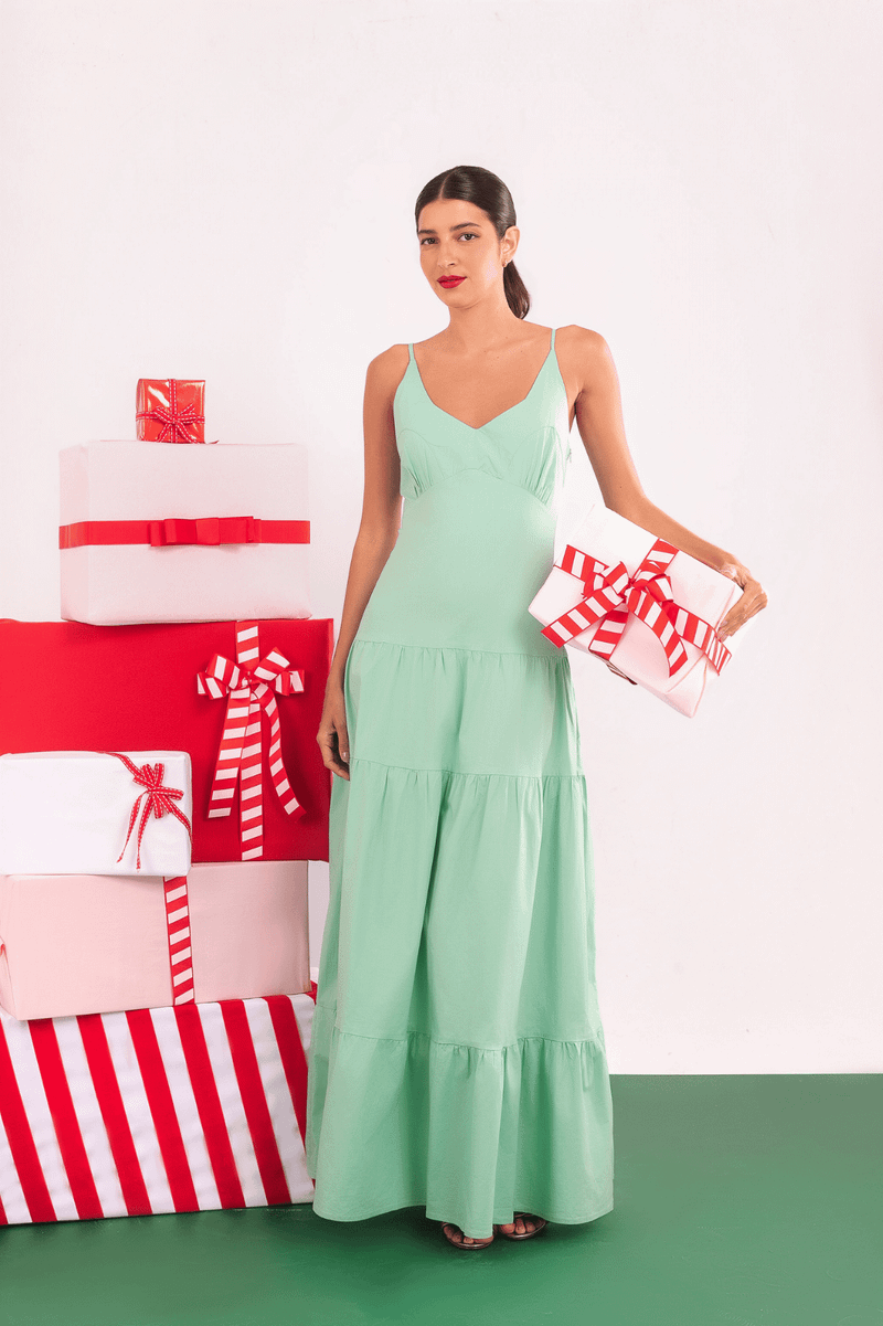 VESTIDO TRICOLINE LONGO