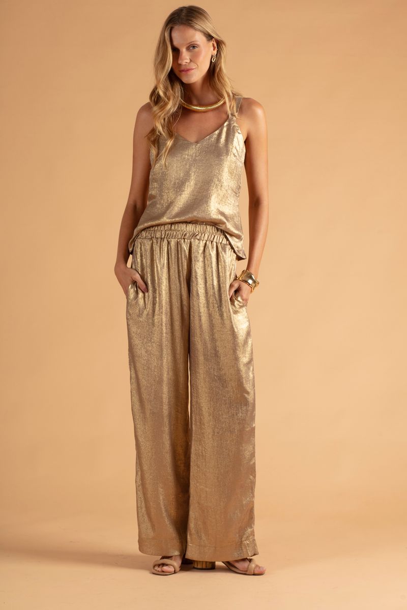 CALÇA PANTALONA LAMÊ DOURADO