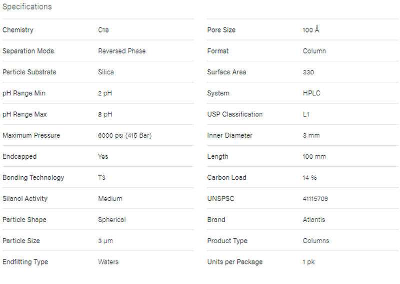 Atlantis T3 Column, 100A, 3 µm, 3 mm X 100 mm - WATERS