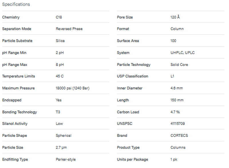 CORTECS T3 Column, 120Å, 2.7 μm, 4.6 mm X 150 mm - WATERS