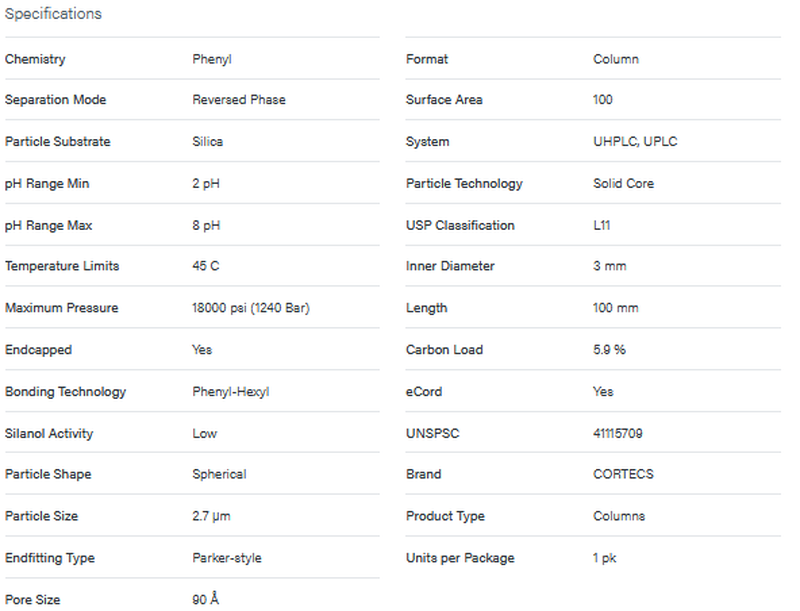 CORTECS Phenyl Column, 90Å, 2.7 µm, 3 mm X 100 mm - WATERS
