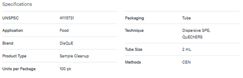 QuEChERS 150 mg MgSO4, 25 mg PSA, 25 mg C18 and 7 mg GCB, 2 mL Tube, 100/pk - WATERS