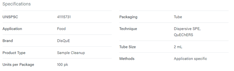 QuEChERS 150 mg MgSO4, 50 mg PSA, 30 mg C18, 30 mg Al-N, 2 mL Tube, 100/pk - WATERS