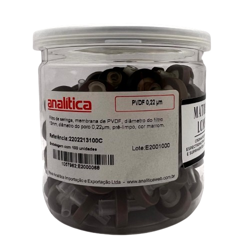 FILTRO DE SERINGA PVDF 13MMX0.22UM HIDROFIL (MARROM) - ANALITICA - 100UN/EMB (ST)
