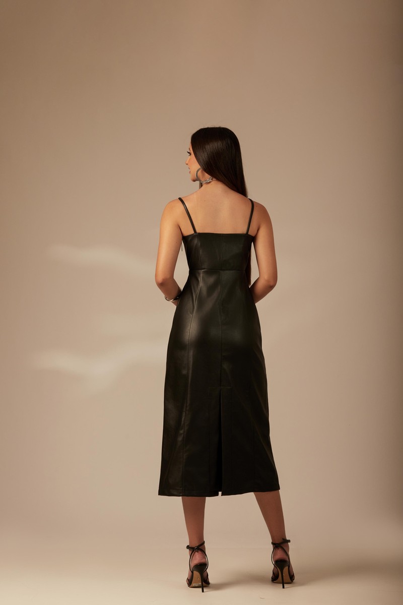 Vestido Couro Margarete Preto