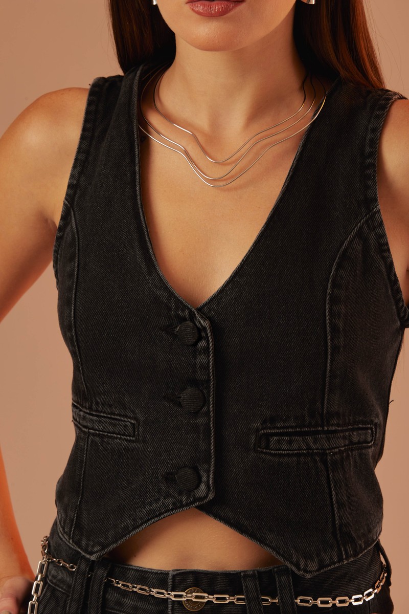 Blusa Colete Jeans Black