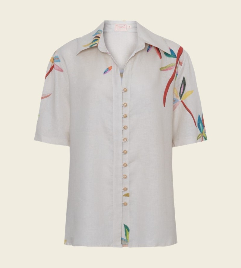 camisa marieta estampa modernista cru