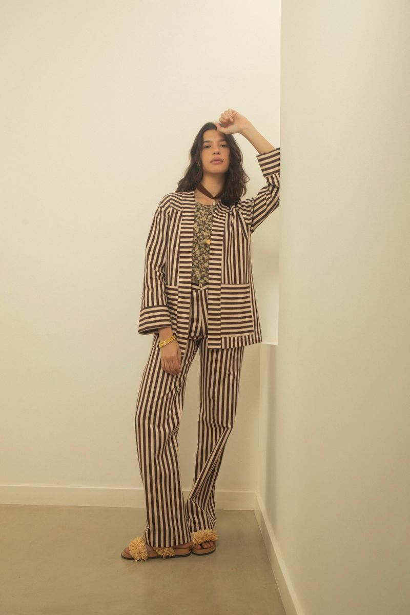 calça stripes marrom