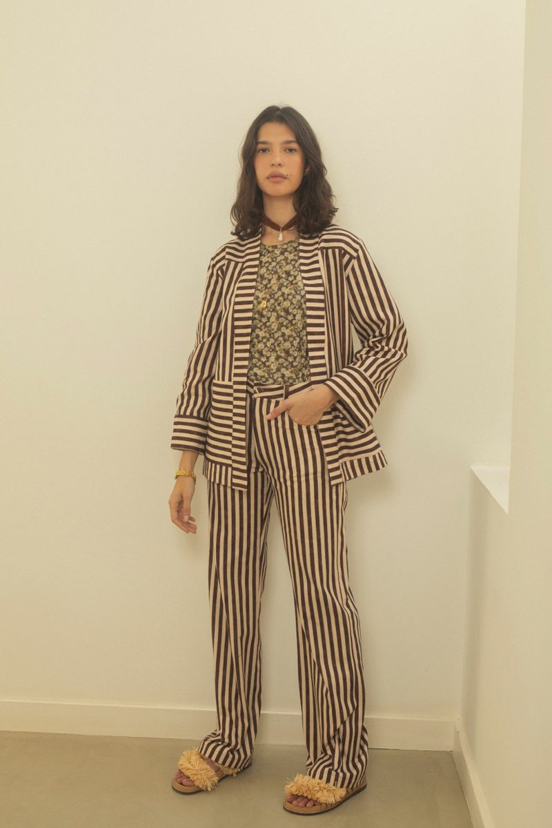 calça stripes marrom
