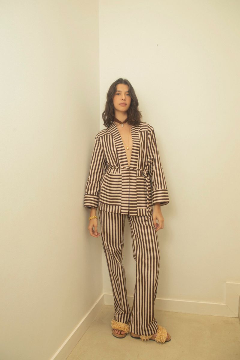 calça stripes marrom