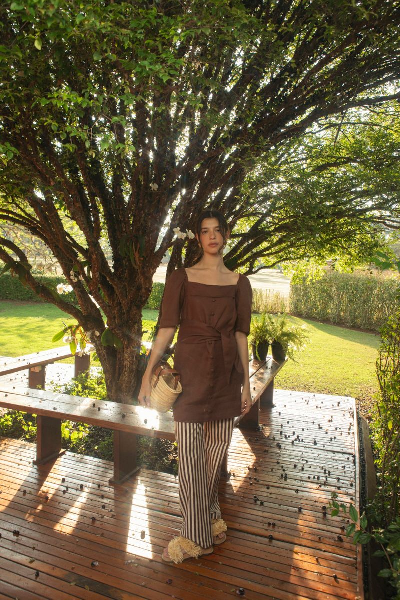 calça stripes marrom
