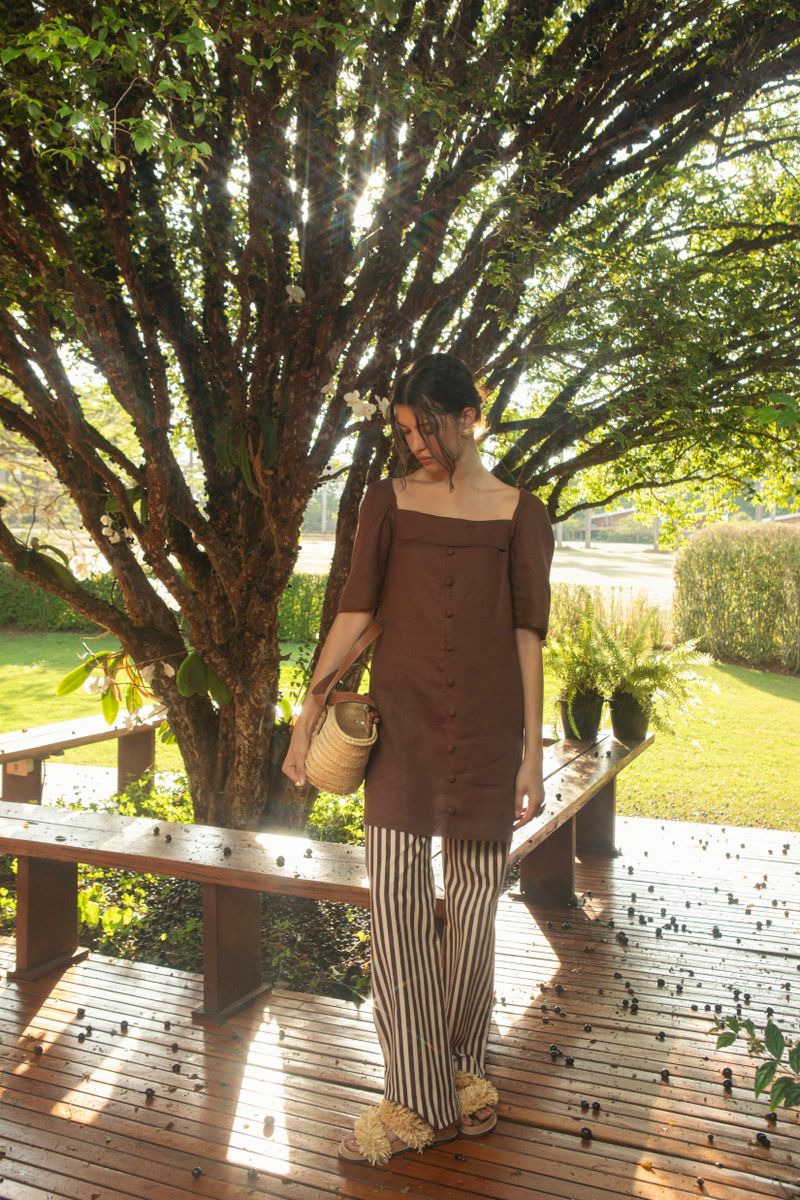 calça stripes marrom