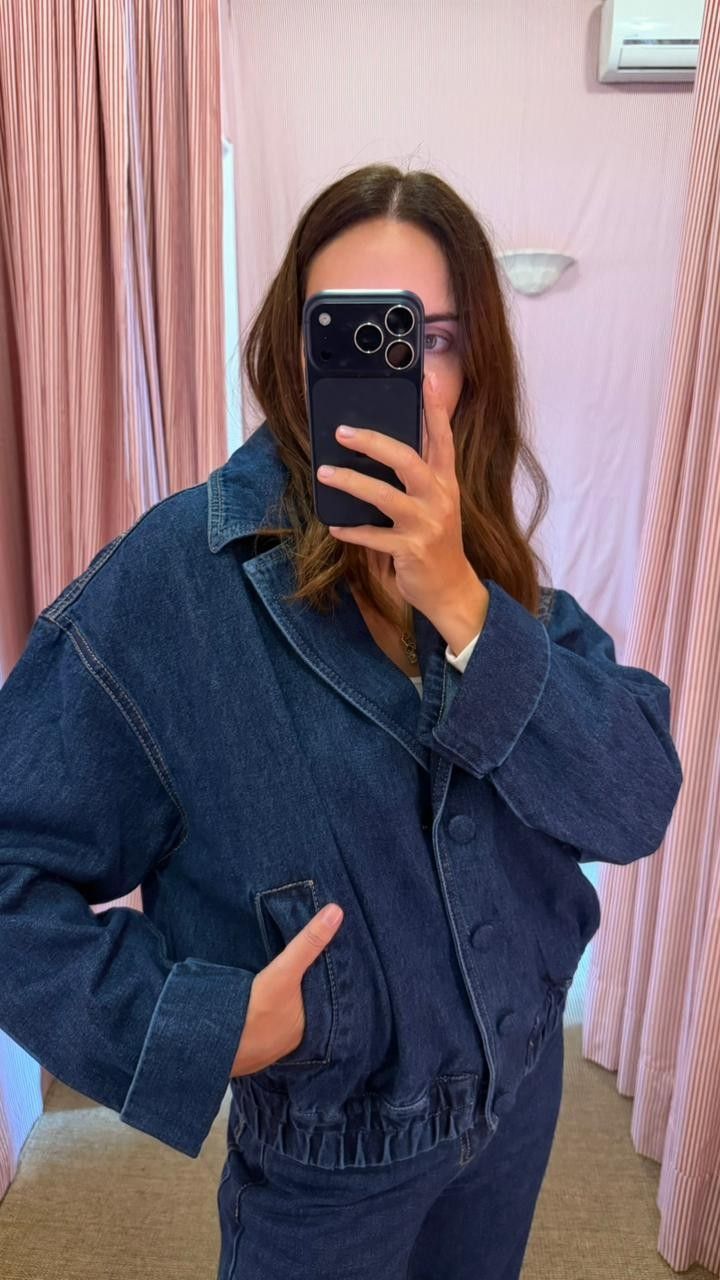 bomber perfeita jeans escuro
