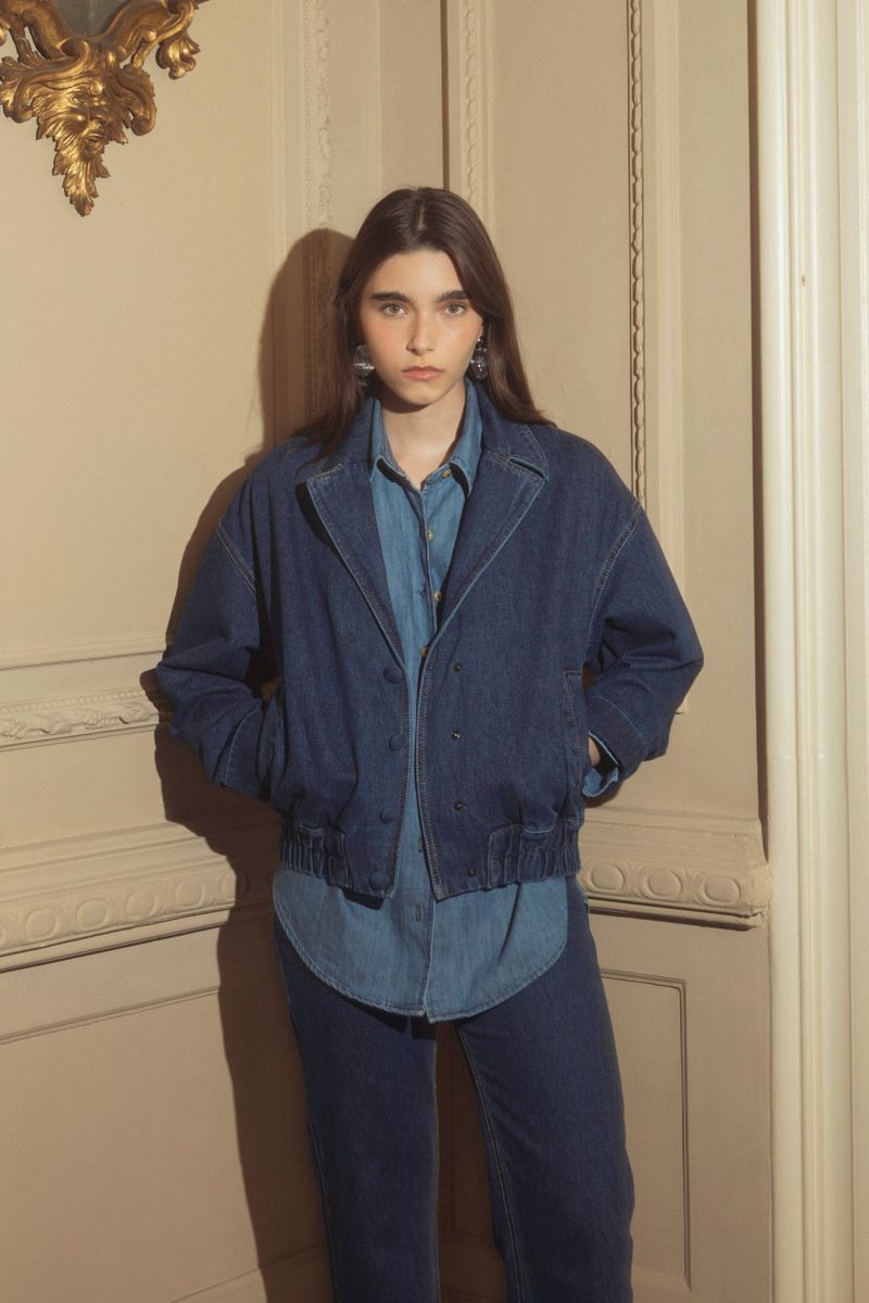 bomber perfeita jeans escuro