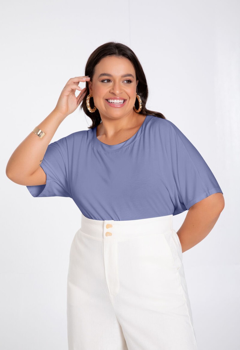 Blusa feminina plus size recorte nas costas Lunender | Azul