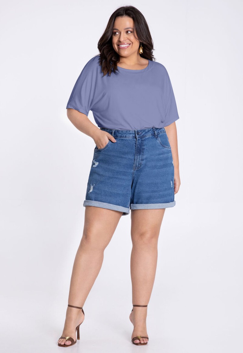 Blusa feminina plus size recorte nas costas Lunender | Azul