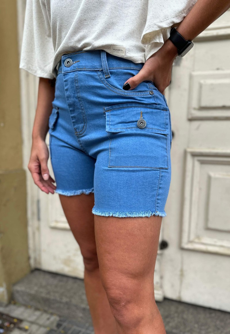 Bermuda feminina jeans cargo Fourteen | Jeans Médio 