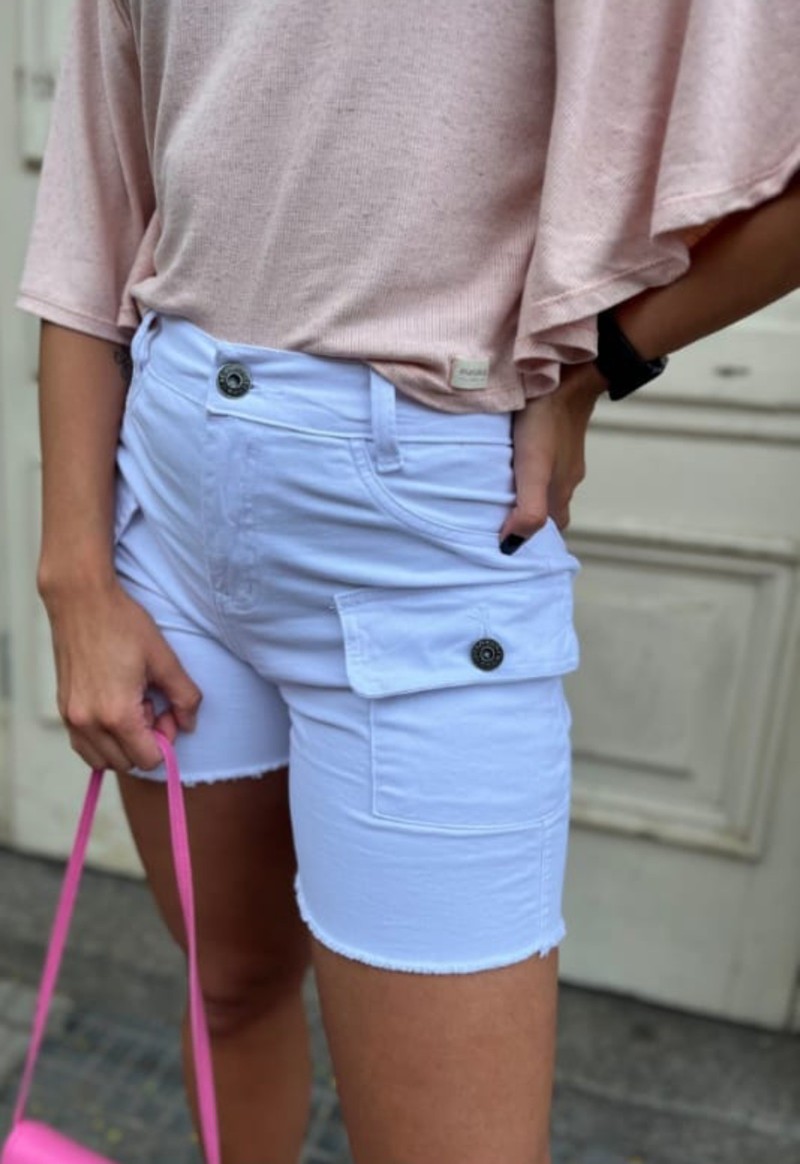 Bermuda feminina jeans cargo Fourteen | Branco 