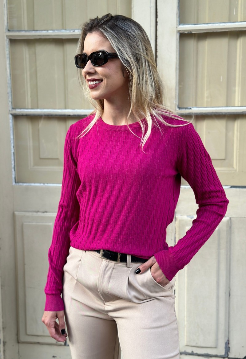 Blusa tricot trabalhado quadrado Facinelli | Pink 