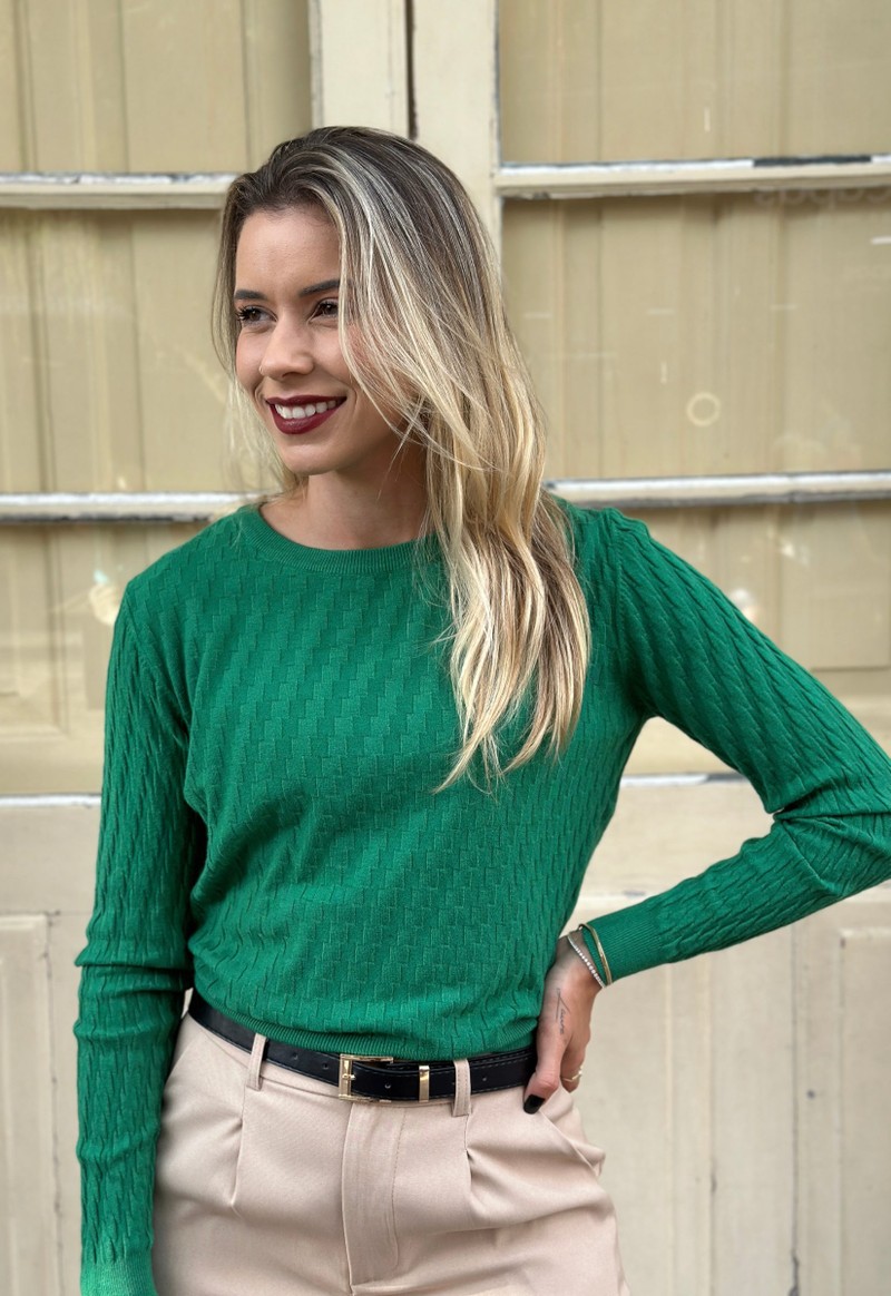 Blusa tricot trabalhado quadrado Facinelli | Verde 