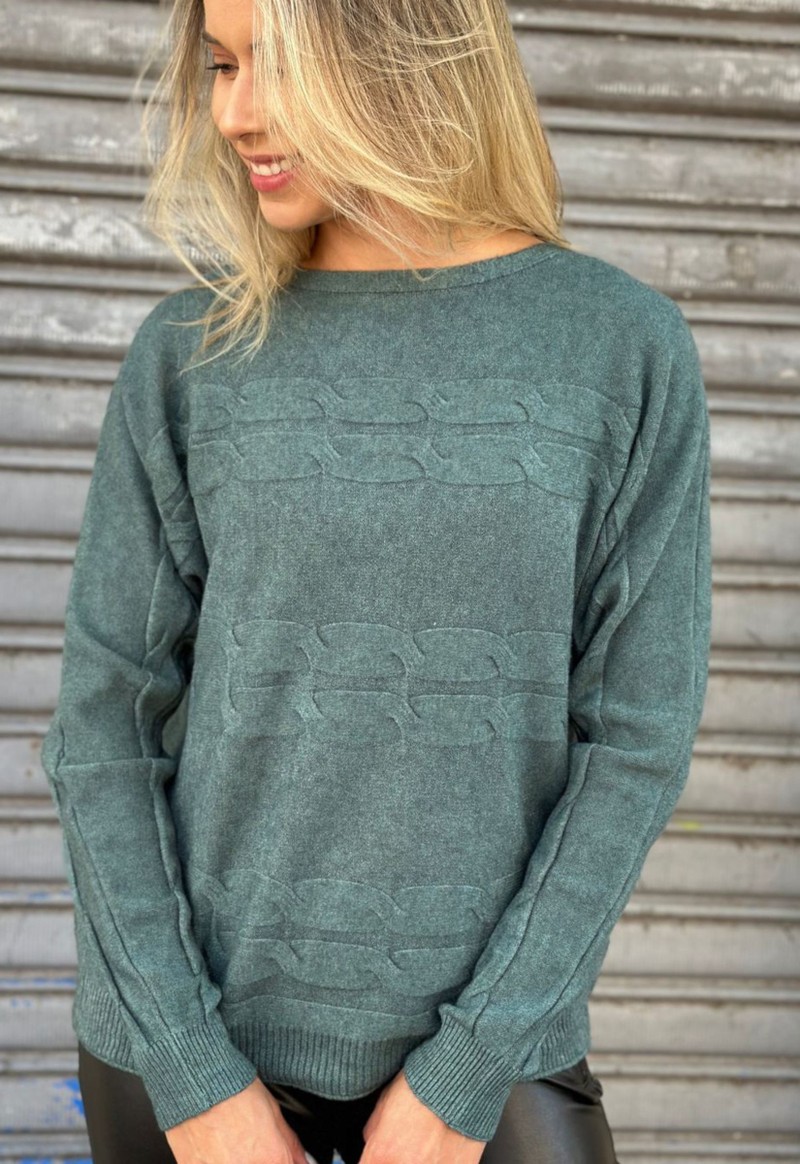 Blusa tricot trabalhado trançado Facinelli | Verde 